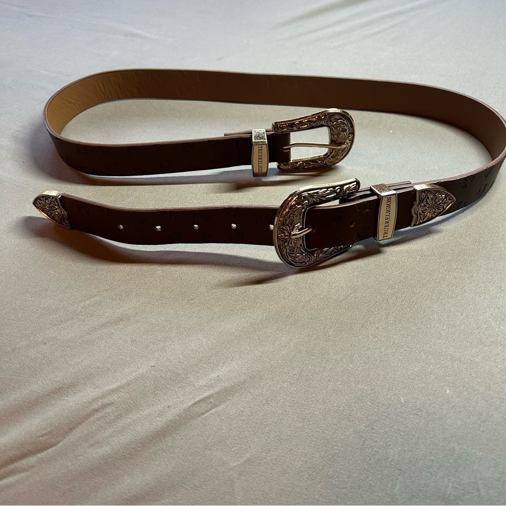 True Religion Double Buckle Western Belt Boho Brown And Gold Women’s Size M/L